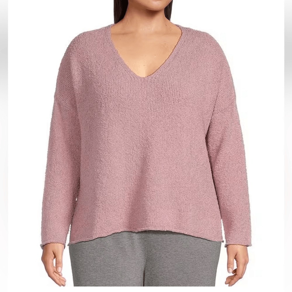 Eileen Fisher Sweater Womens XL Pink V-Neck Boucle Cashmere Cotton Boxy Knit
